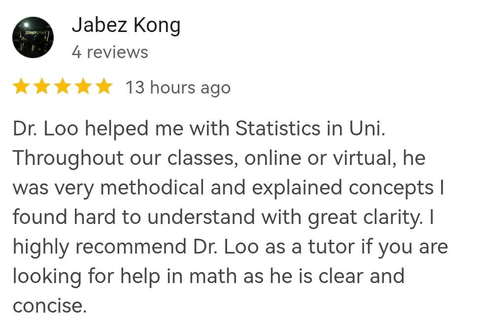 Statistics Tutoring Singapore Student Review