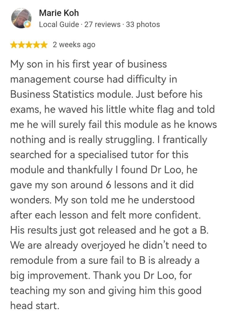 Recommend Professional Math and Stat tutor in Singapore for Statistics Tuition Singapore